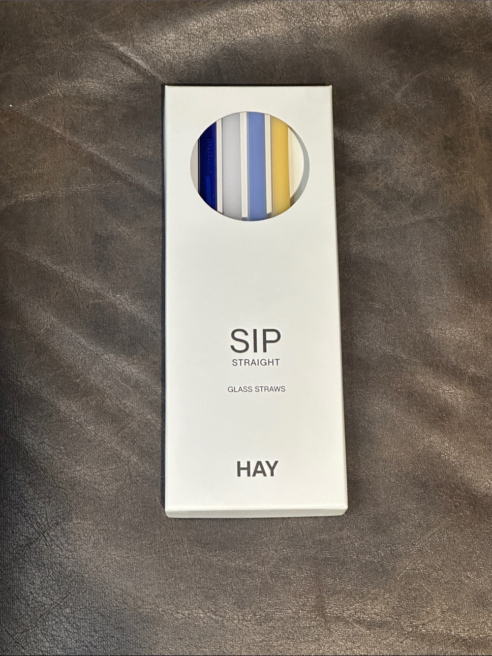 HAY SIP Straight Glass Straws Set of 4 - Blue, White & Yellow